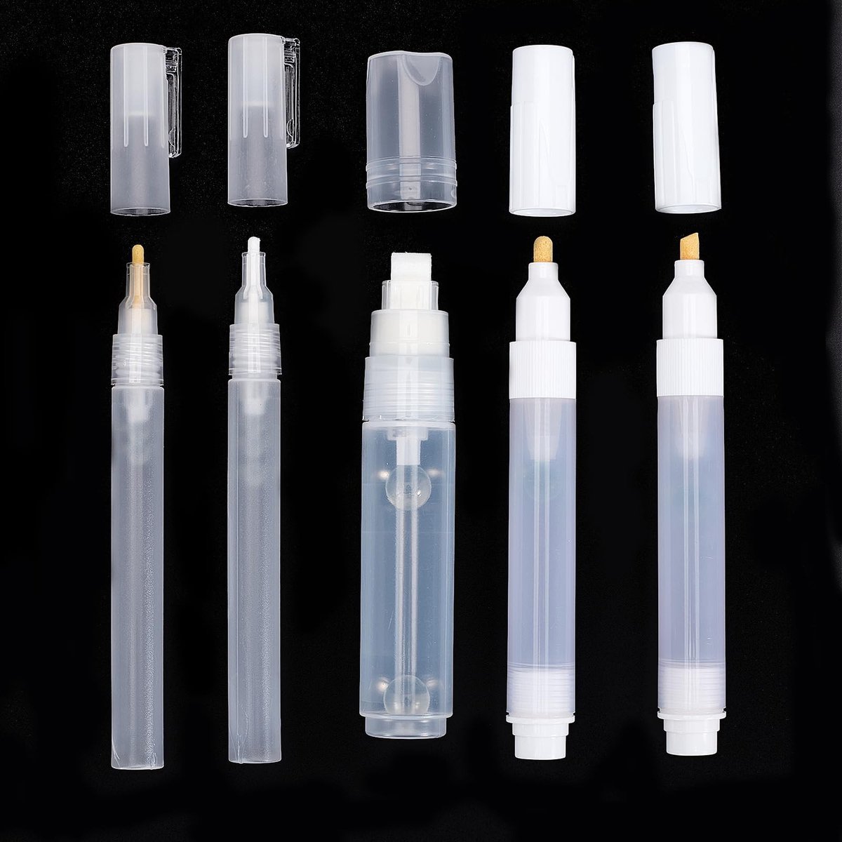 Dailygoods- Verfpennen 5 Stuks - Lege Navulbare Verfmarkers - Transparante Penhouder - Verschillende Maten - Kunststof - Inkt Controleerbaar