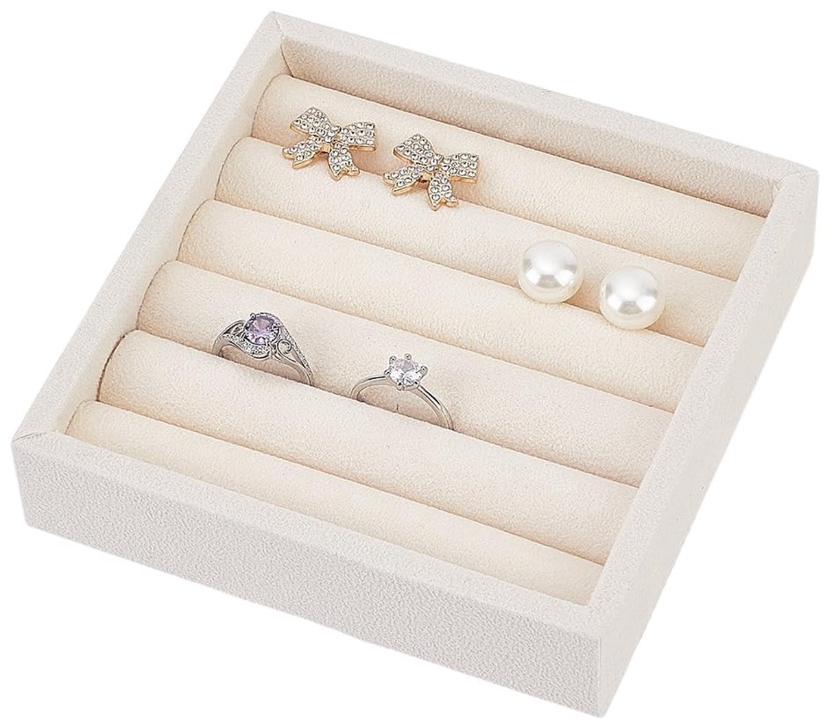 Dailygoods- Sieradenhouder Ring Organizer - Fluwelen Ringenhouder - Mini Sieradenrek - 20 Vakken - 11,2 x 11,2 x 2,6 cm - Zacht Fluweel - Ringorganizer