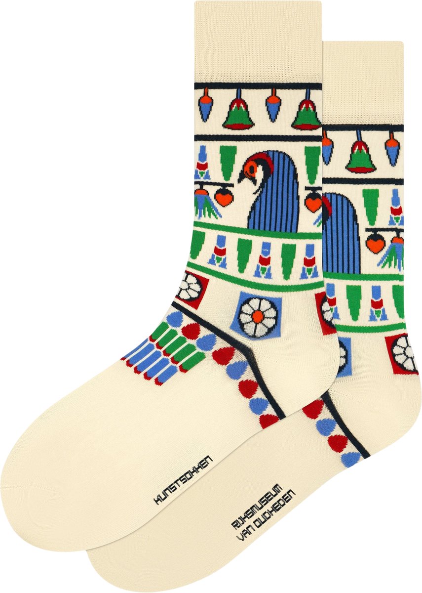 Kunst sokken - Bloemenketting - Sarcofaag van Peftjaoeneith: Rijksmuseum van Oudheden - Sokken Dames 36 40 - Biologisch Katoenen Sokken - funny socks happy - Vrolijke Sokken - Grappige Sokken - Sokken Cadeau