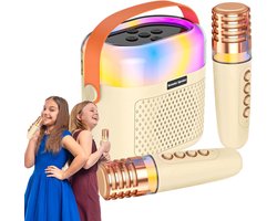 Kids Singing Machine, Family Karaoke Set, Home Karaoke System, Karaoke Speaker, Draagbare Karaoke Machine Family Karaoke Set met Draadloze Microfoon en Verlichting voor Kinderen met Verlichting(Beige)