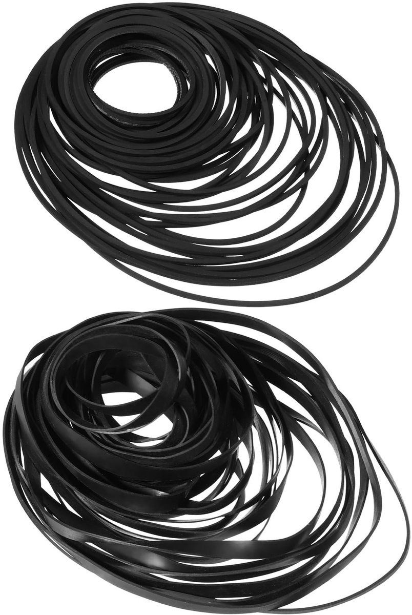 Dailygoods- Elastieken 100 Stuks - Zwarte Tape Recorder Riemen - 1 mm/4 mm Breed - Rubber - Gevouwen Lengte 40-135 mm - Slijtvast Materiaal - Cassetteband