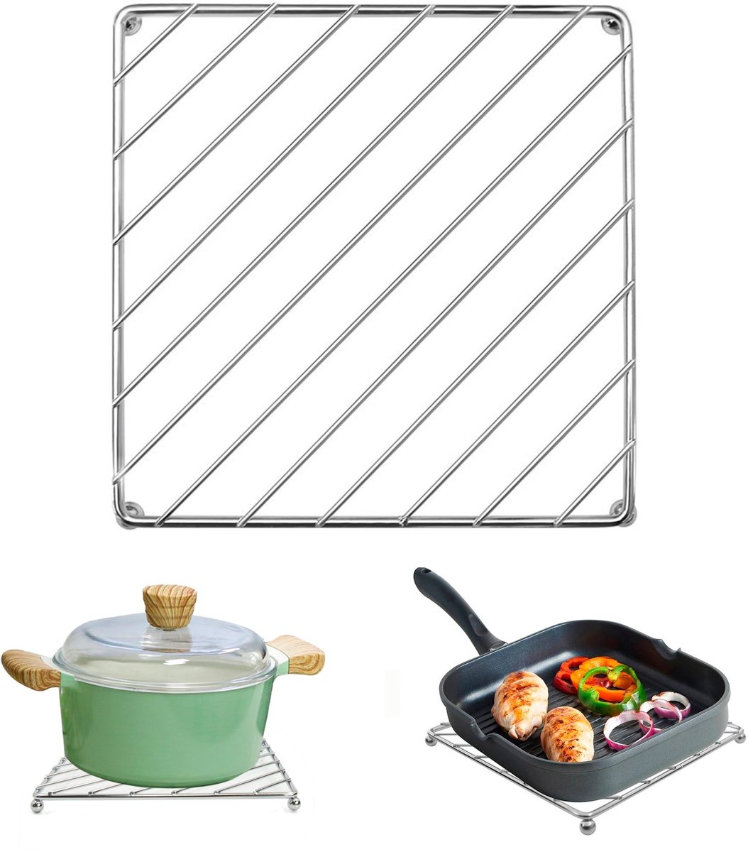 Dailygoods- Pannenonderzetter Hittebestendig - Metalen Onderzetter - Antislip - Pothouder - 18,5 x 18,5 cm - Robuust Roestvrij Staal