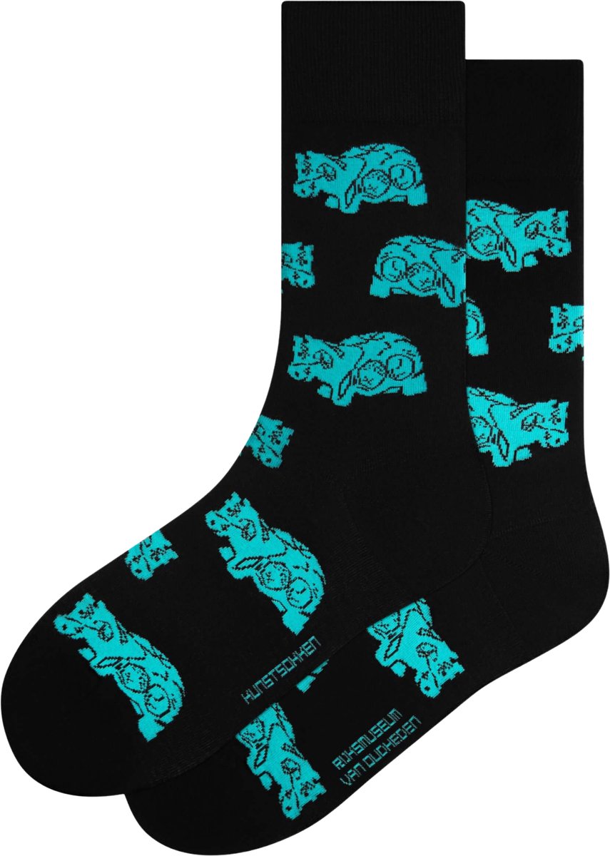 Kunst sokken - Staand Beeld van Nijlpaard - Zwart: Rijksmuseum van Oudheden - Sokken Heren 41 46 - Biologisch Katoenen Sokken - funny socks happy - Vrolijke Sokken - Grappige Sokken - Sokken Cadeau