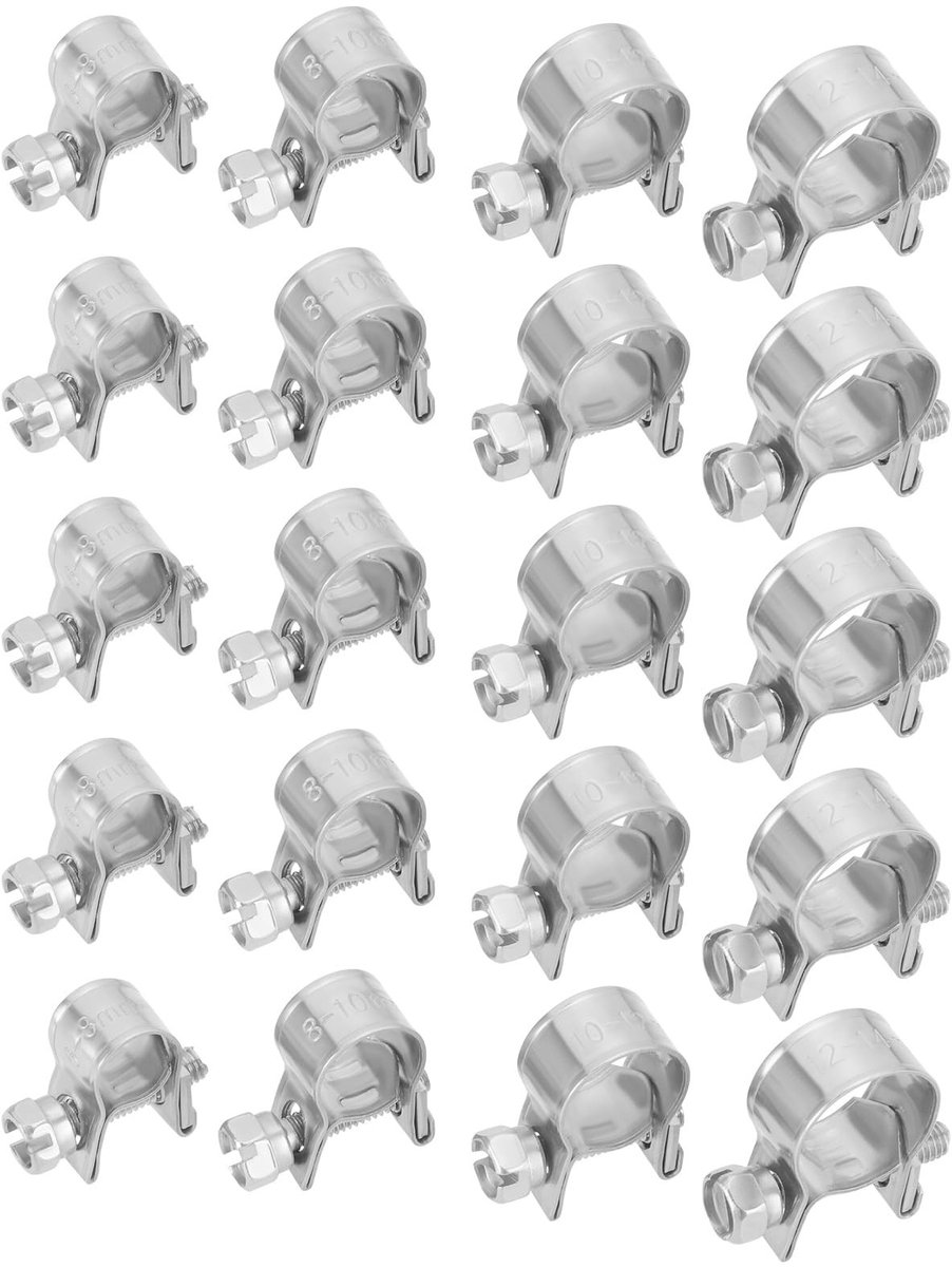 Dailygoods- Slangklemset 20 Stuks - Roestvrij Stalen Slangklemmen - Mini Pijpklemmen - Verstelbaar Ontwerp - Flexibel Assortiment - Duurzaam Materiaal - Slangklem