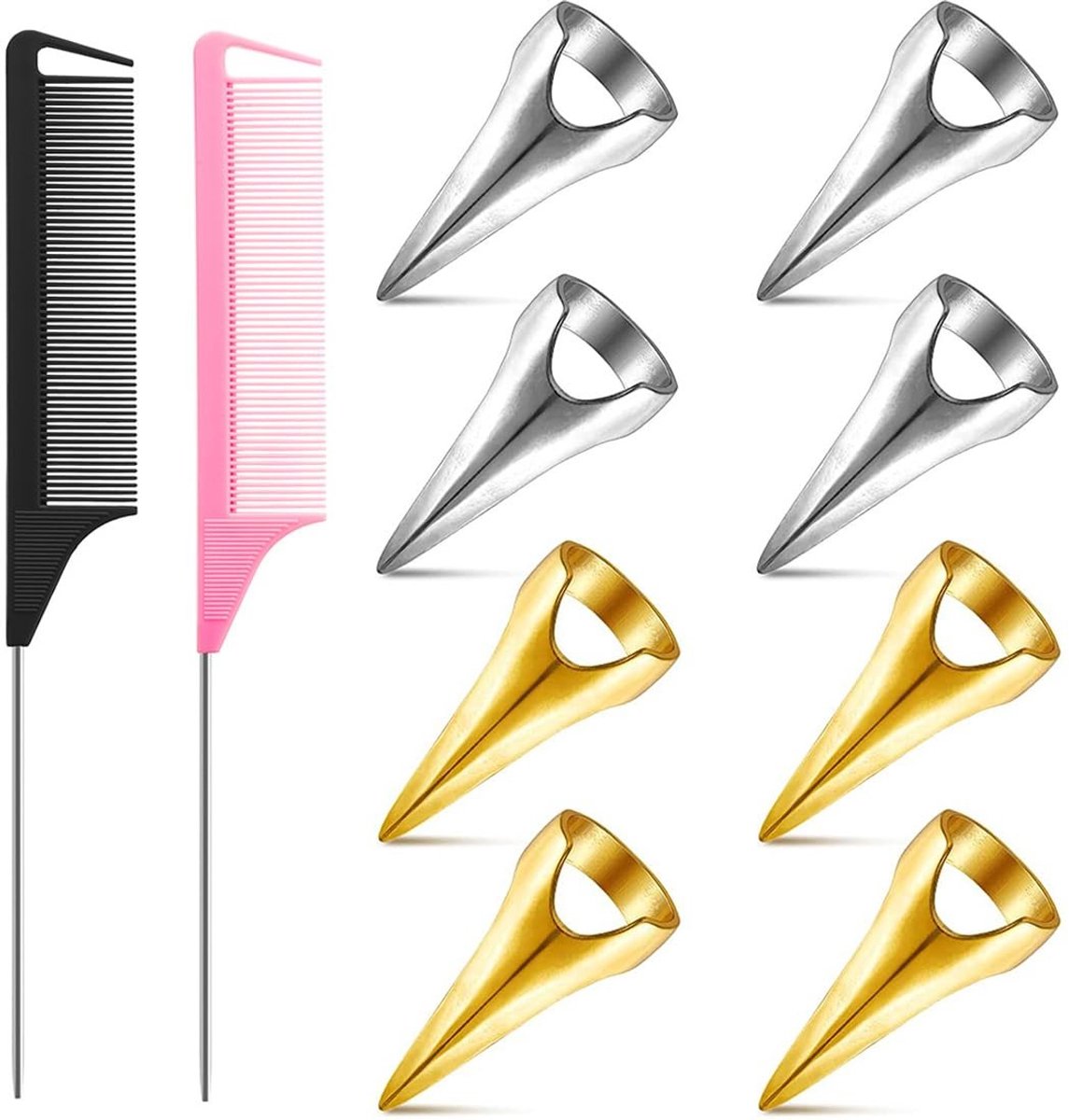 Dailygoods- Haarvlechtgereedschap 10-delig - Stalen Naaldkam - Haarspreider - Scheidingsgereedschap - Gevlochten Ringen - Hoogwaardige Materialen - Haarscheider