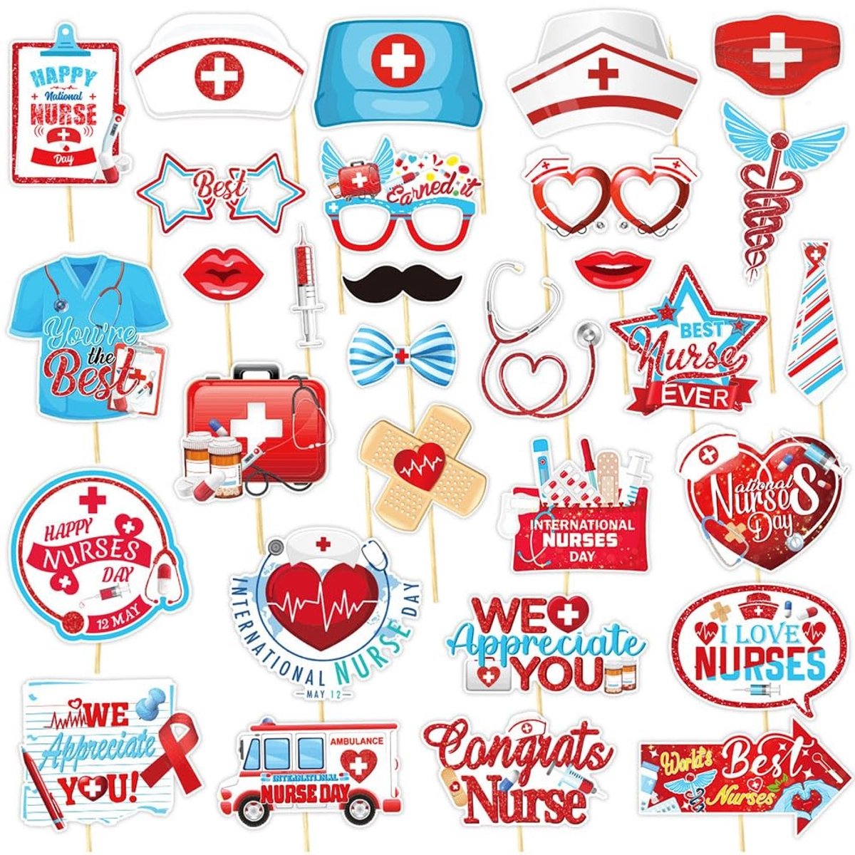Dailygoods- Verpleegsterfotoautomaten - 30 Stuks - Feestdecoratie - Afstudeerfeestdecoratie - Bedankje Verpleegsters - Verpleegsterthema - Unieke Rekwisieten