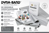 Grijze weerstandsband van 60 cm met instructies, productbrochure en afbeeldingen van senioren die sporten.