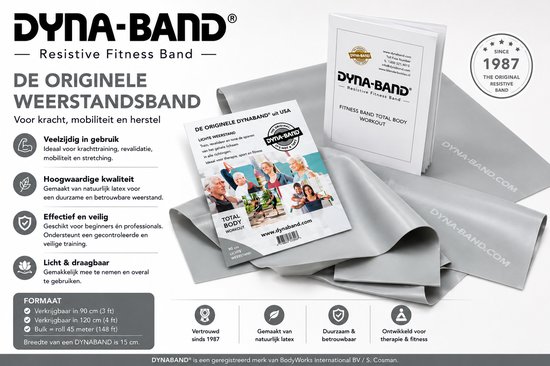 Originele DYNABAND® Grijs 120 cm | ZEER ZWARE WEERSTAND | Weerstandsbanden | Resistance Band | Fitness elastiek | Weerstandband | De originele DynaBand | Rekt meer dan 250% | Breekt niet! | Geschikt voor alle leeftijden en elk sportniveau.
