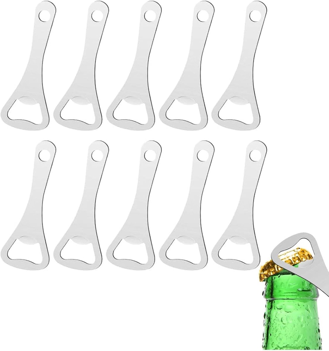 Dailygoods- Bieropener - 10 stuks - Roestvrij Staal - Flesopener - Barkeeper - Compact en Duurzaam - Ophangbaar