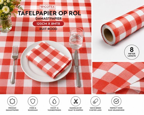 Wicotex-Papier de table op rol Papier damassé 120cm x 8mtr. Diamant rouge