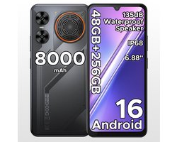 Robuuste smartphone - DOOGEE M30 - Telefoon 2026 - 6,88" 120Hz - 48GB RAM - 256GB ROM - 8000 mAh - Android 16 - IP68 waterdicht - 135dB spreker - GPS,NFC,OTG,FM - Zwart