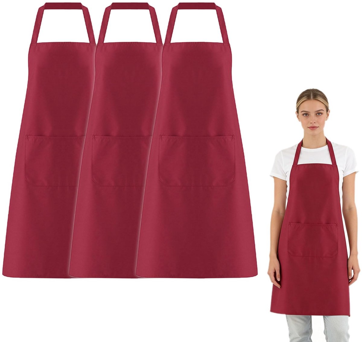 Dailygoods- Kookschorten 3 stuks - Oversized - Polyester - 2 zakken - Lichtgewicht - Duurzaam - Maat 60 x 70 cm - Schorten