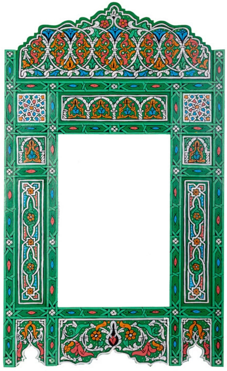 Handgeschilderd houten spiegel frame groen - 116 x 68 cm - Handgemaakt - Zouak Arabische, bohemian stijl - vintage look - M17