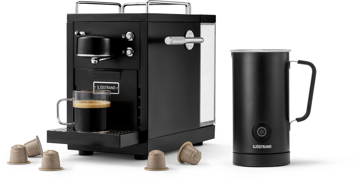 Sjöstrand Espresso Capsule Machine The Original 2.0 Black+ Melkopschuimer - Zwart- Set