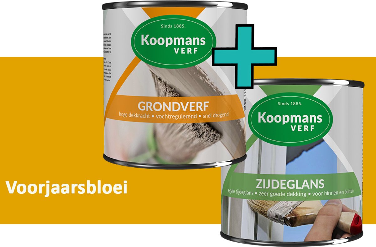 Koopmans Grondverf en Zijdeglans Lakverf - set geschikt voor hout en metaal – Voorjaarsbloei – 2x – 1,5 l
