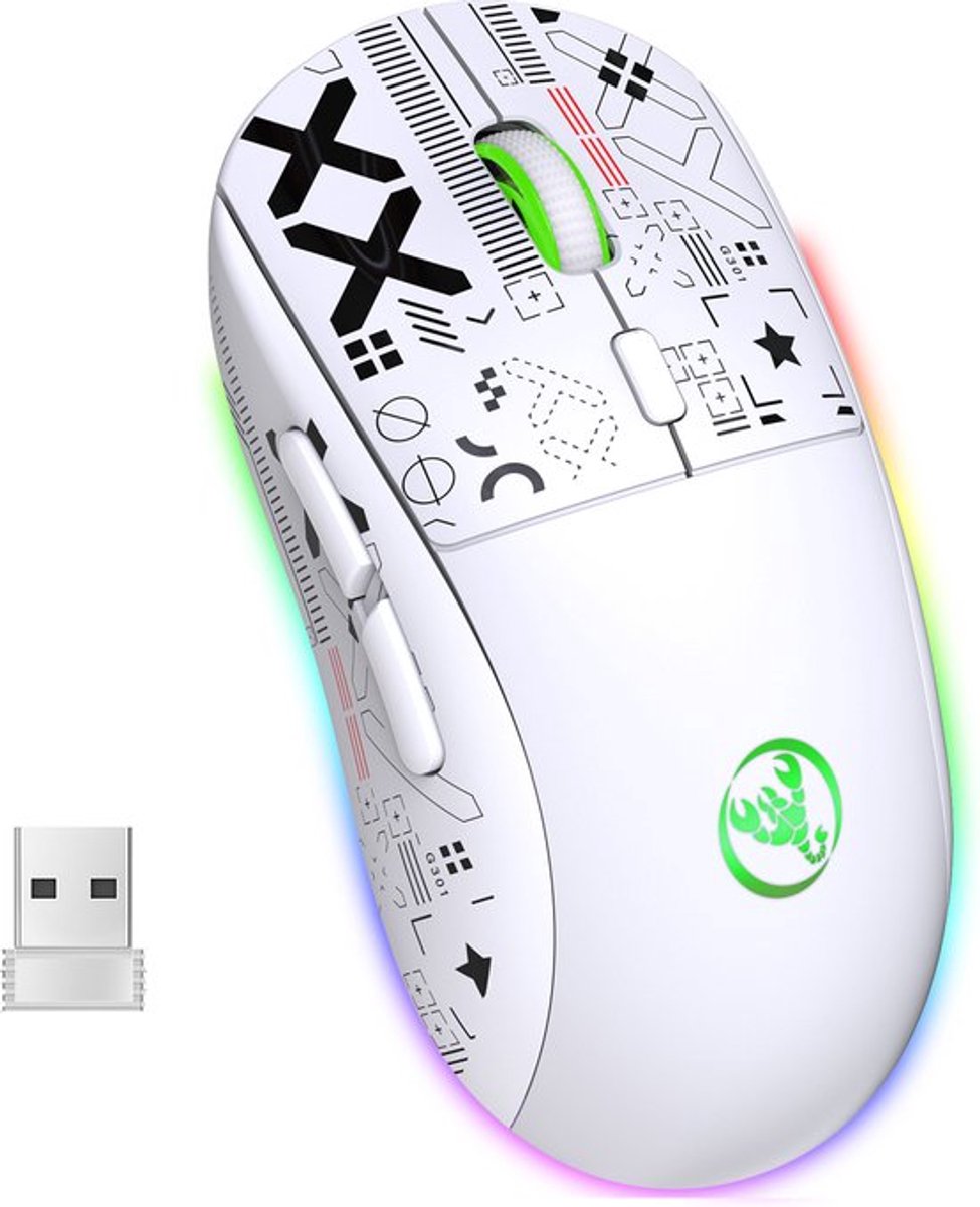 HXSJ T90 2.4G Stille Draadloze Gaming Muis - Bluetooth - Ultra licht - RGB Verlichting - Wit