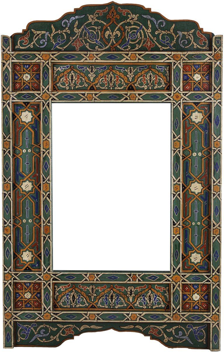 Handgeschilderd houten spiegel frame groen - 116 x 68 cm - Handgemaakt - Zouak Arabische, bohemian stijl - M02