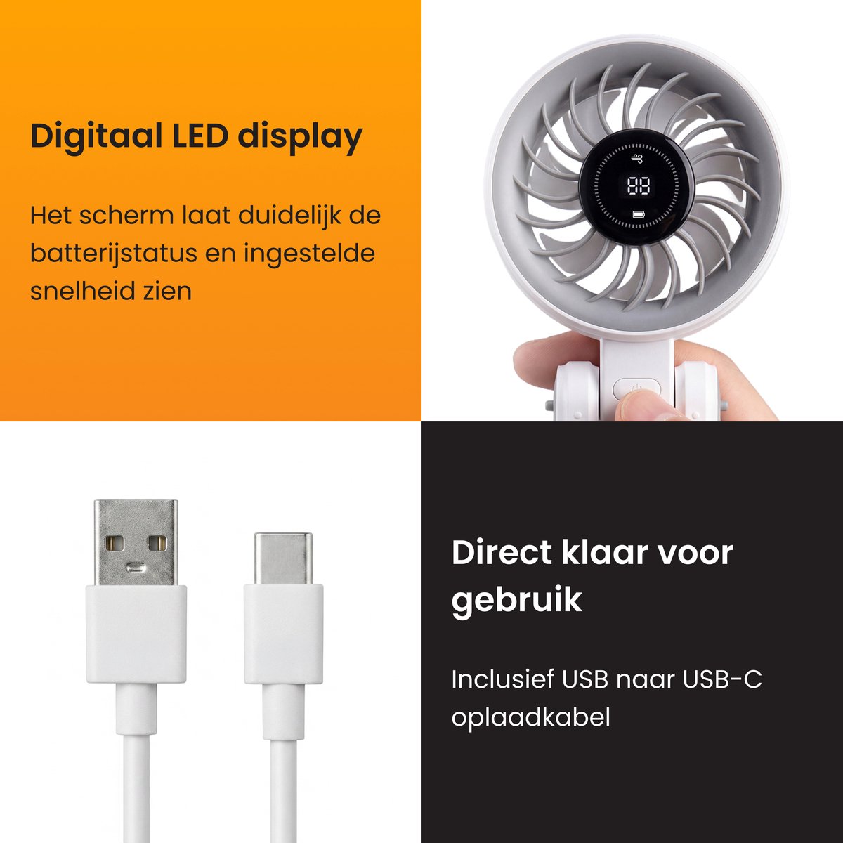 R2B Handventilator Oplaadbaar - Draagbare Mini Ventilator - Nekventilator met 100 Snelheden - Opvouwbaar - 4000 mAh - LED Display en Draagkoord — afbeelding 9