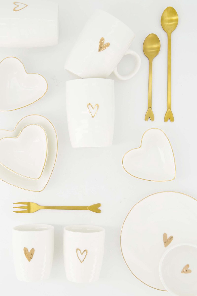 Zusss Breakfast Plate Heart White/Gold Keramiek White / Gold