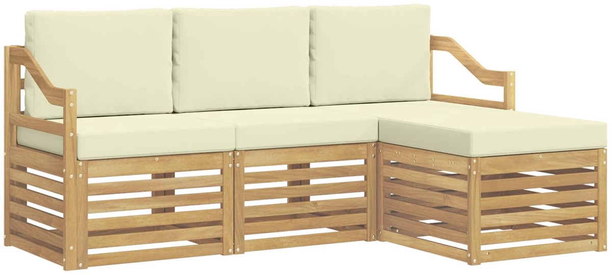 vidaXL Buiten - bank - set - 4 - st - Wit - en - crèmekleurig - Polyester Wit en crèmekleurig