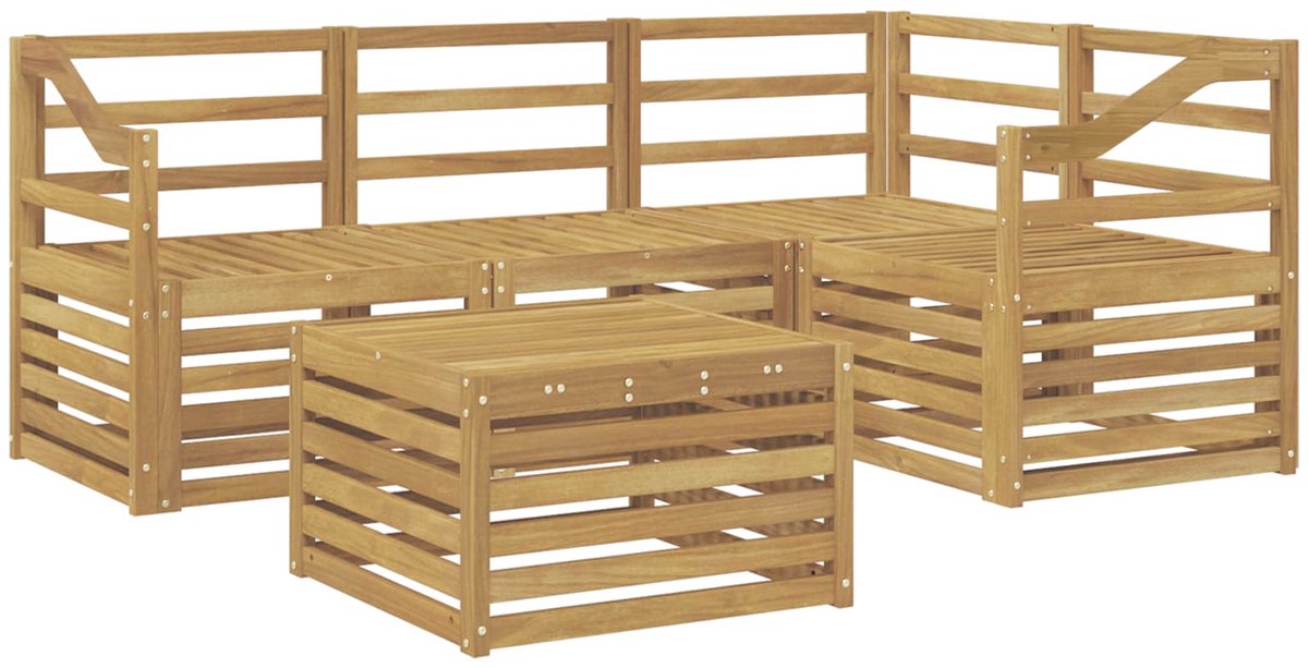 vidaXL Buiten - bank - set - 5 - st - Wit - Massief - Acacia - Hout
