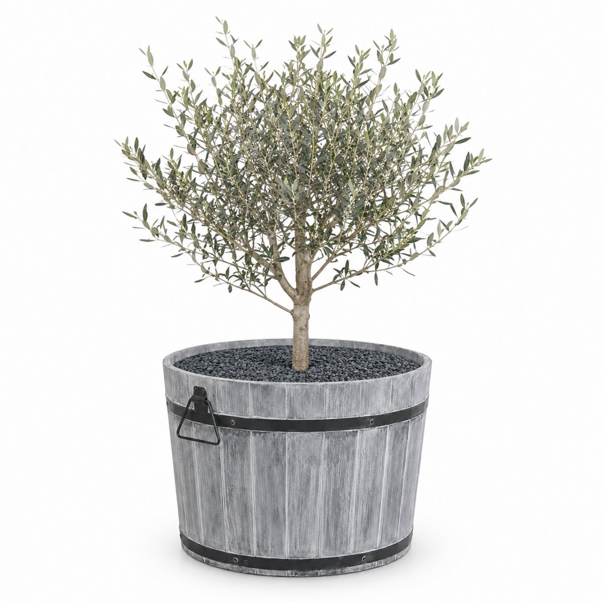 Storm Plantenbak Rond L - 55x38 cm - Geborsteld Grijs - Acaciahout FSC - voor Binnen, Buiten en Balkon - Boomkuip