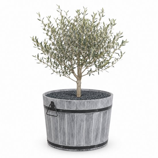 Storm Plantenbak Rond L - 55x38 cm - Geborsteld Grijs - Acaciahout FSC - voor Binnen, Buiten en Balkon - Boomkuip