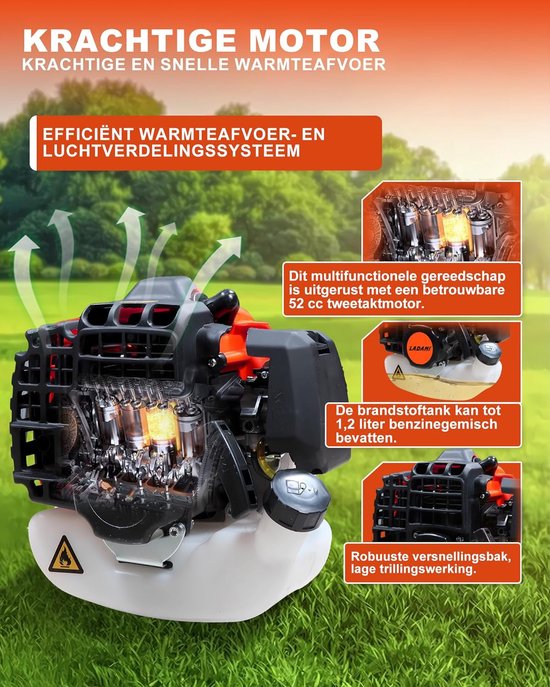 Benzine Bosmaaier - Tuin Multitool - Tuinonderhoud - 5-in-1 Functionaliteit - 52 cc - Kunststof — afbeelding 4