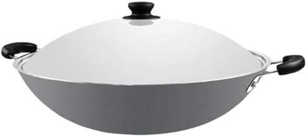 Binaurale Wok - Grote Wokpan - Roerbak Gerechten - Ongecoat Oppervlak - 40 cm Diameter - Zwart