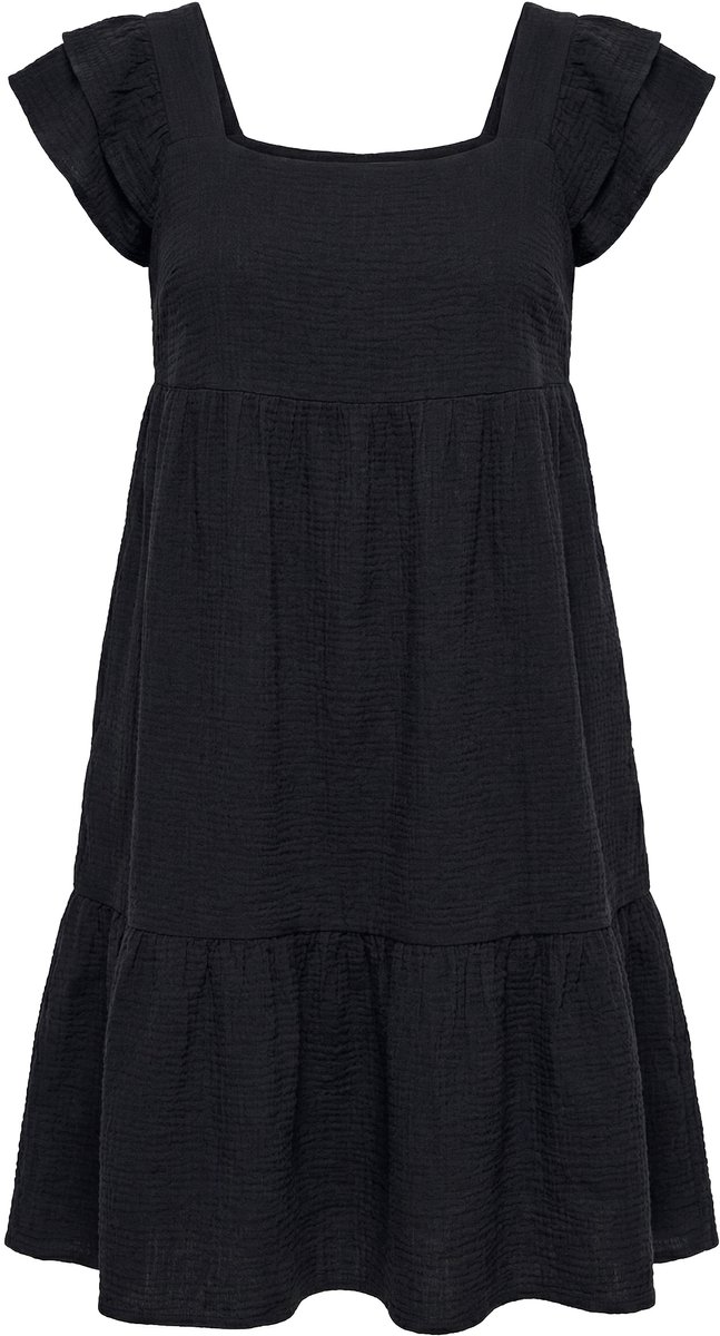 Angel of Style - Dames - Mousseline jurk vierkante hals volants - Zwart - Maat 58