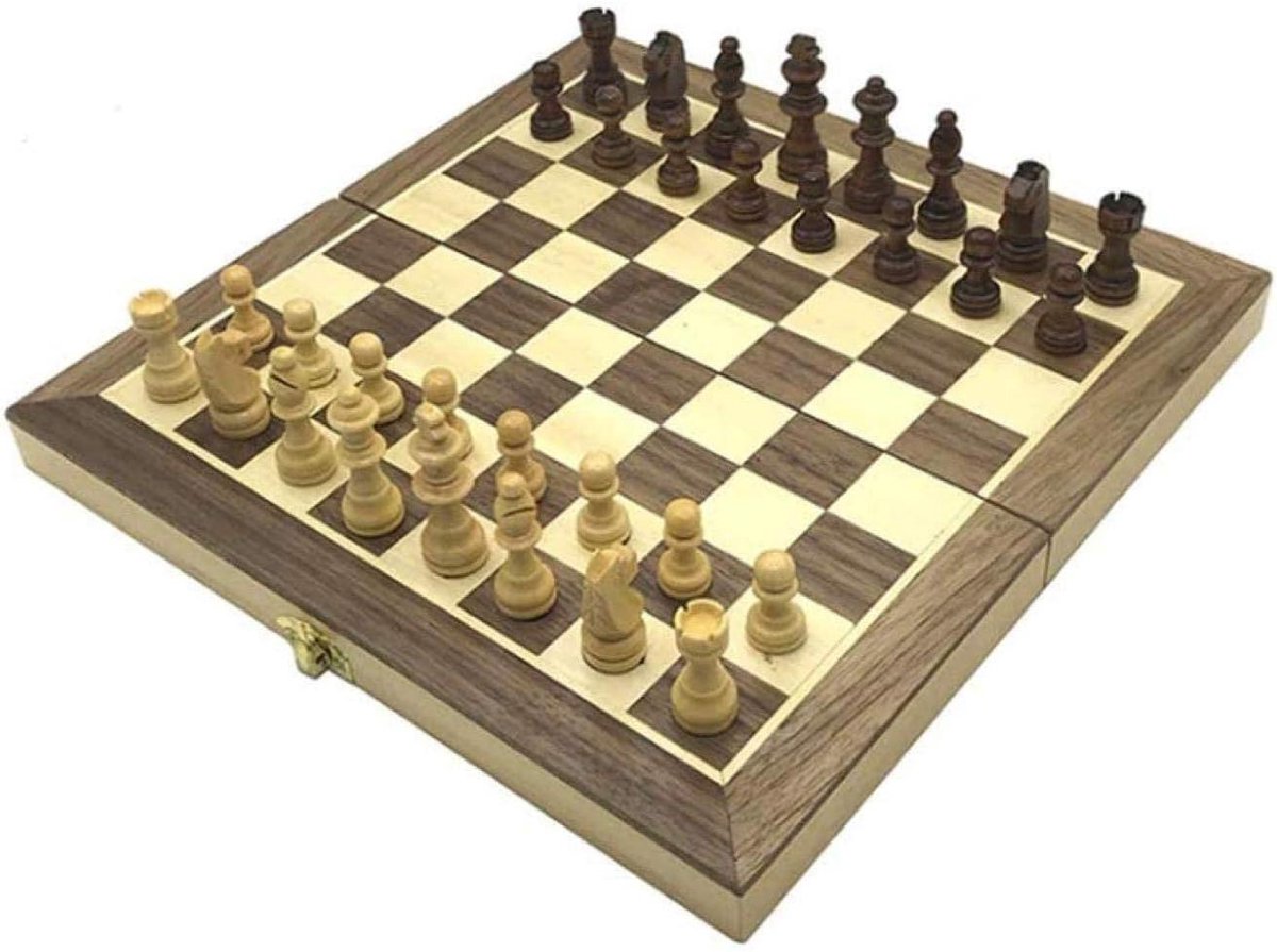 Houten Schaakspel - Opvouwbaar Bord - Strategisch Spel - Handgemaakt Vakmanschap - 295 cm - Houtkleur