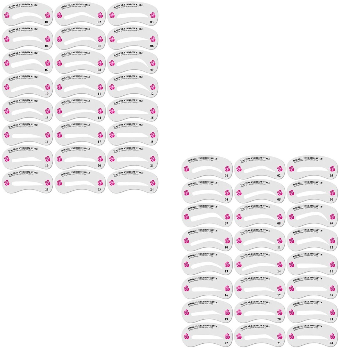 Dailygoods- Wenkbrauwsjablonen Set van 48 - Herbruikbare Wenkbrauwvormen - Hoogwaardig Kunststof - Eenvoudig in Gebruik - Comfortabel en Veilig - Ideaal voor Make-up