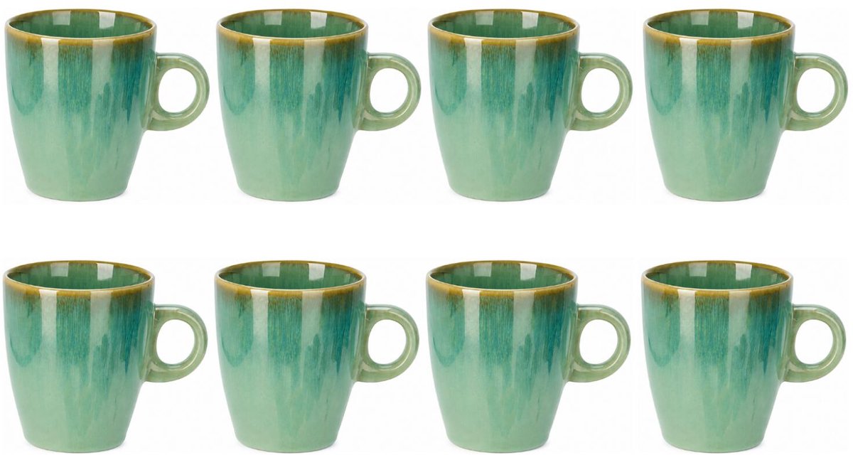 Siaki Koffiemok / theemok Faye - groen - set 8x - 220 ml - mokken - kerammiek - tas
