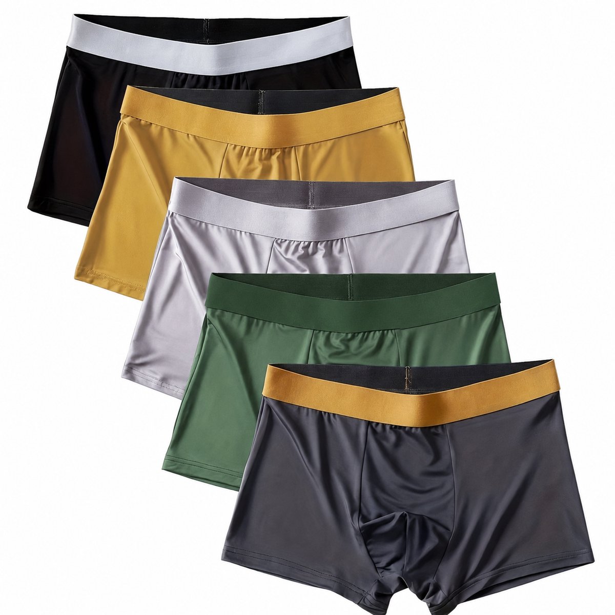 Zwarte Groene Gele Grijze Heren Boxershorts Ondergoed Set van 5 Elastische HELLO Tailleband Sneldrogend Stretch Boxer Shorts Ademend Basic Ondergoed Maat XL