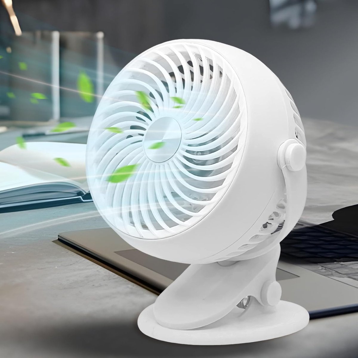Ventilator met clip - Klem ventilator - Persoonlijke verkoeling - Stille werking onder 25 dB - 15x18x15 cm - Wit