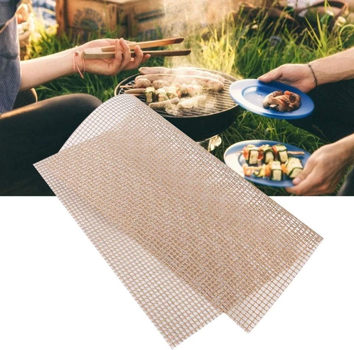 BBQ grillmat - Bakmat herbruikbaar - Buiten koken - Niet-kleverig oppervlak - 40x33cm - Bruin