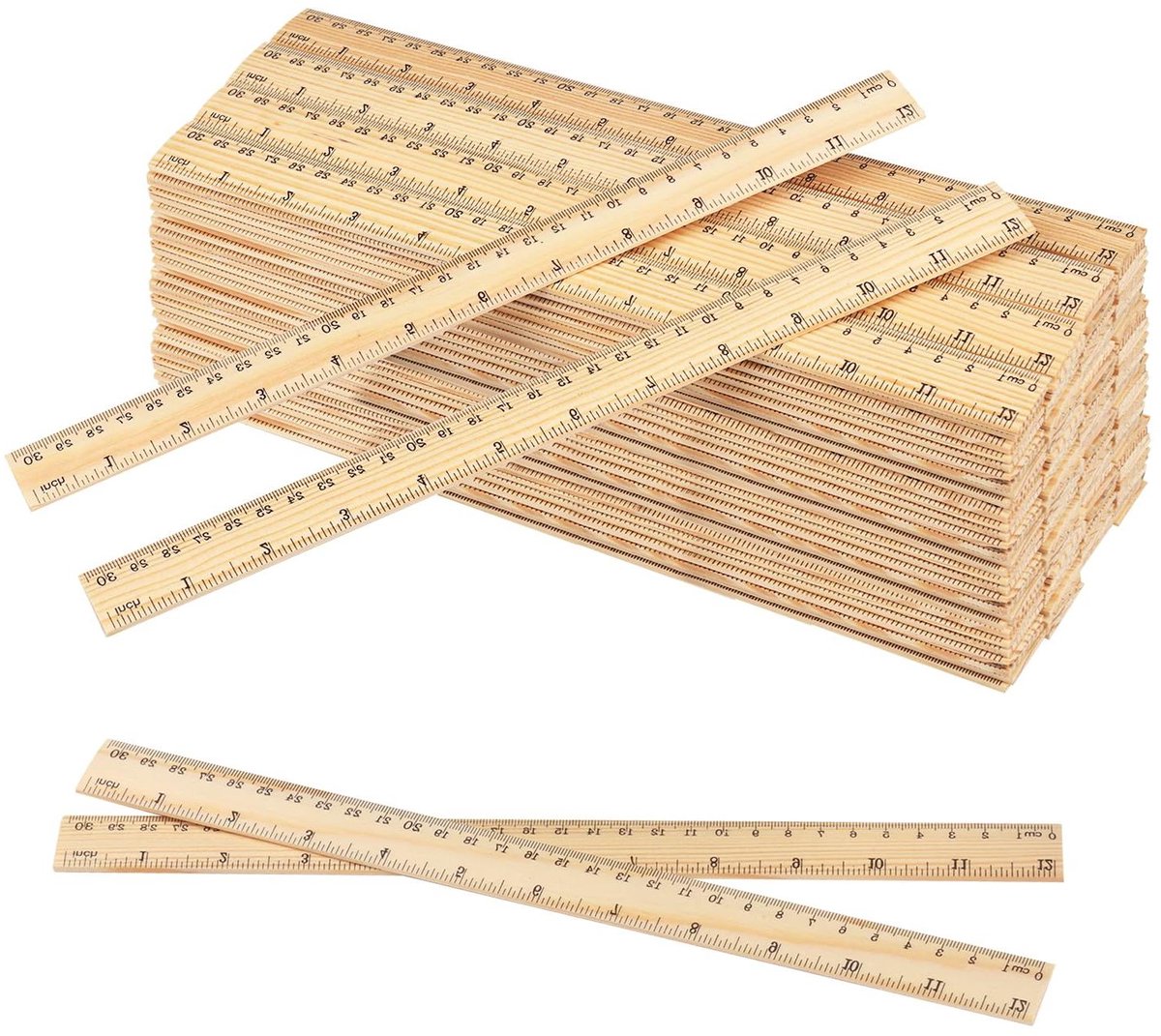 Houten Linialen - Dubbelzijdige Liniaal - Nauwkeurig Meten - Natuurlijk Dennenhout - 30 cm - Houtkleur