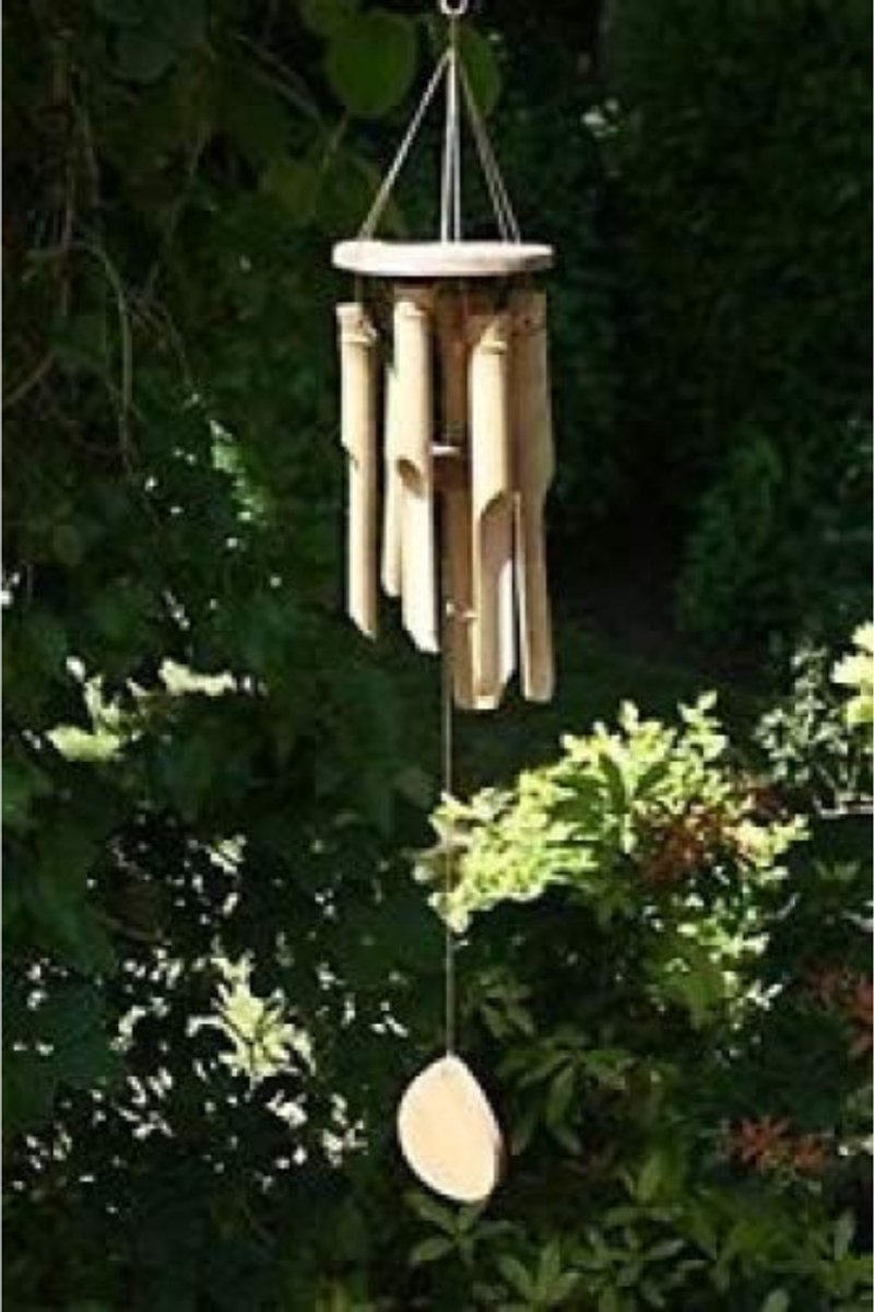 QUOVO® Windgong Bamboe - Windgong Buiten - Windorgel - Off-Wit - 33cm x 12cm x 11cm