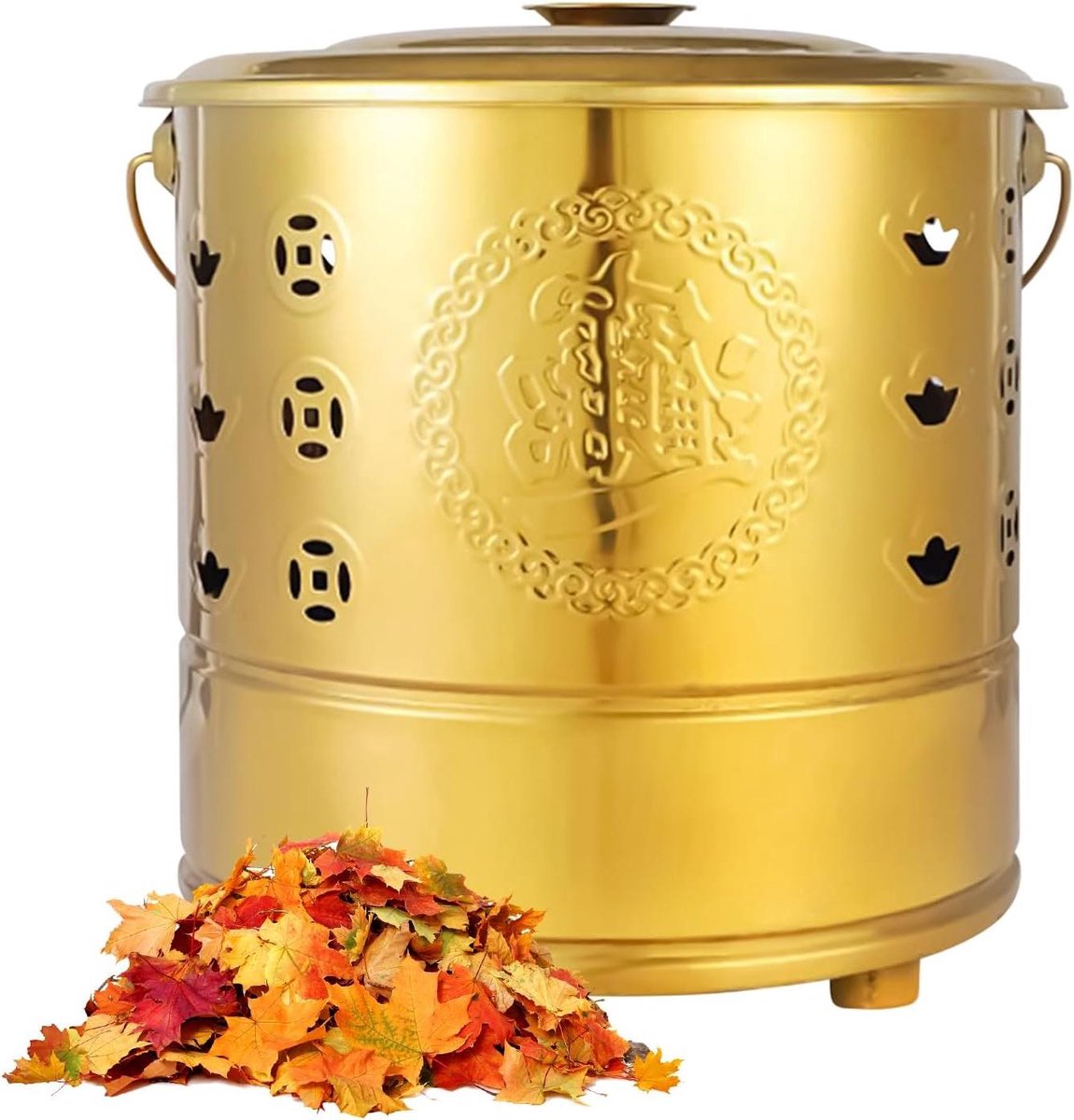 Verbrandingston RVS - Ritueel Vat - Papiergeld Verbranden - Met Deksel Draaghandvat - 28x28x28 cm - Goud