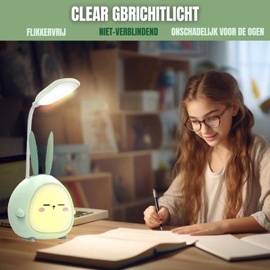 QUOVO® Bureaulamp Kinderkamer - Bureaulamp Roze - Tafellamp Kinderkamer - Groen - 8cm x 9cm x 13cm van QUOVO® — afbeelding 3