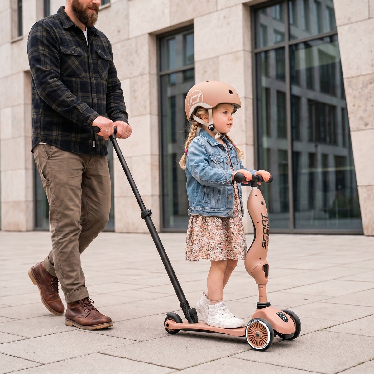 Scoot & Ride Highwaykick 1 Push & Go - 2-in-1 Kinderstep met duwstang - Step & Loopfiets 2-in-1, 3 wielen - Duwstang 3 hoogtes, afneembare voetsteunen - 1-5 jaar, max 20/50 kg - Mocha — afbeelding 2