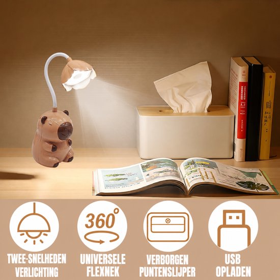 QUOVO® Bureaulamp Kinderkamer - Bureaulamp Roze - Tafellamp Kinderkamer - Bruin - 9cm x 9cm x 28cm van QUOVO® — afbeelding 3