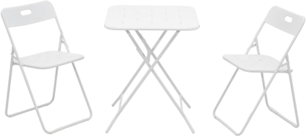 Buiten 3-delig opvouwbaar bistroset - met E-coating - opvouwbare terrasmeubelset - 2 stoelen en 1 tafel - weerbestendig voor binnen en buiten - gesprekset voor terras - white