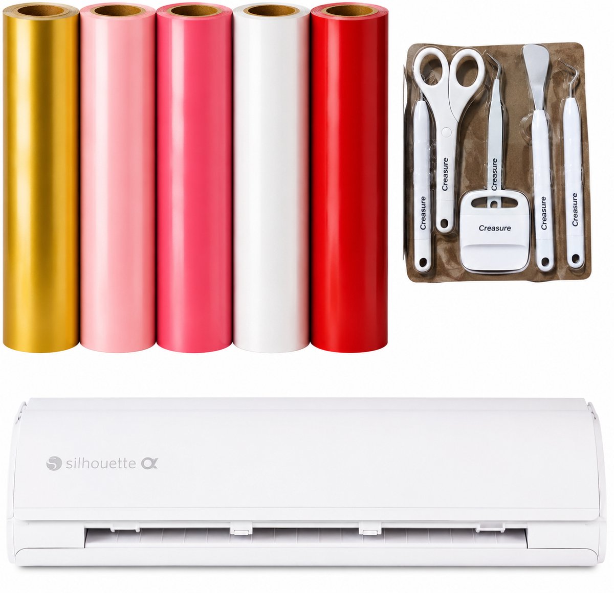 Silhouette Cameo 5α Wit – Valentijn Creative Starterpakket – Snijplotter met Vinyl, Flexfolie, Toolset & Applicatiefolie – Complete DIY Set