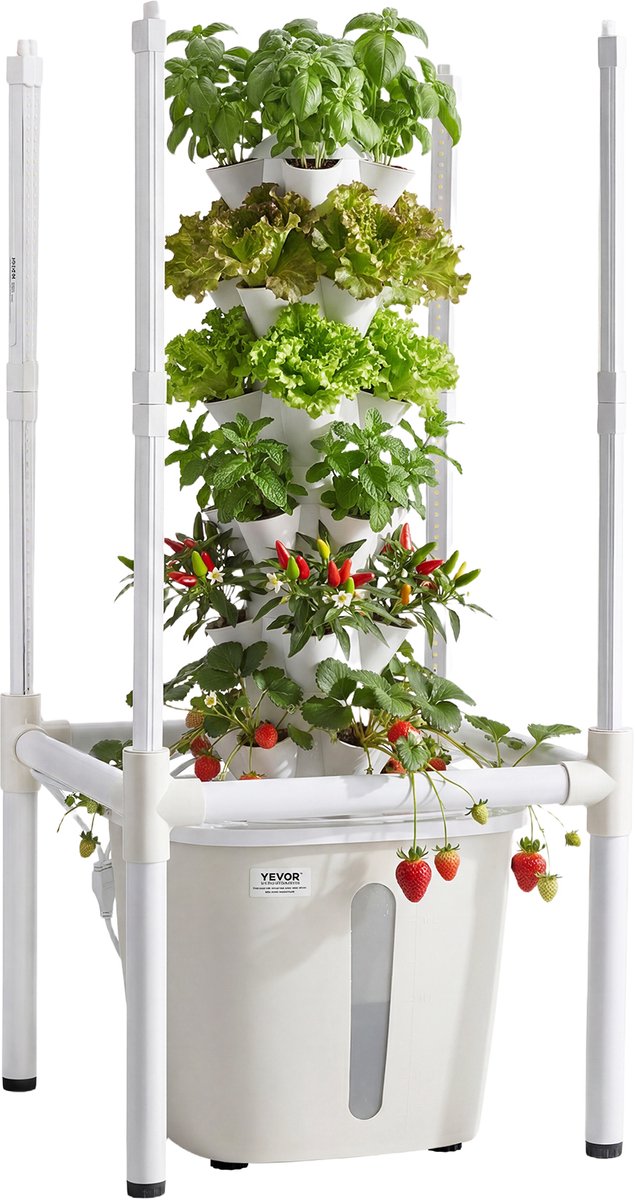 VEVOR Hydroponische Toren met 30 Pods, Hydroponische Toren met 6 Niveaus, Hydroponisch Kweeksysteem Kit met LED Plantenlamp, App Bediening, 20L Watertank & Pomp, Hydroponische Toren voor Kruiden, Fruit & Groenten