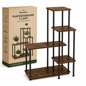 Industriële Plantenstandaard 5-Lagen – 43 x 42 x 82 cm - Metaal & Hout – Vintage Bloemenrek - Plantentrap voor Binnen & Buiten – Decoratief Plantenrek - Plantenstandaard - Bruin/Zwart
