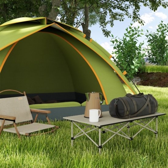 Campingtafel - Klaptafel met oprolbaar tafelblad - Tuintafel van aluminium licht - Bijzettafel - Opvouwbare tafel voor tuin, balkon en camping - Khaki — afbeelding 5