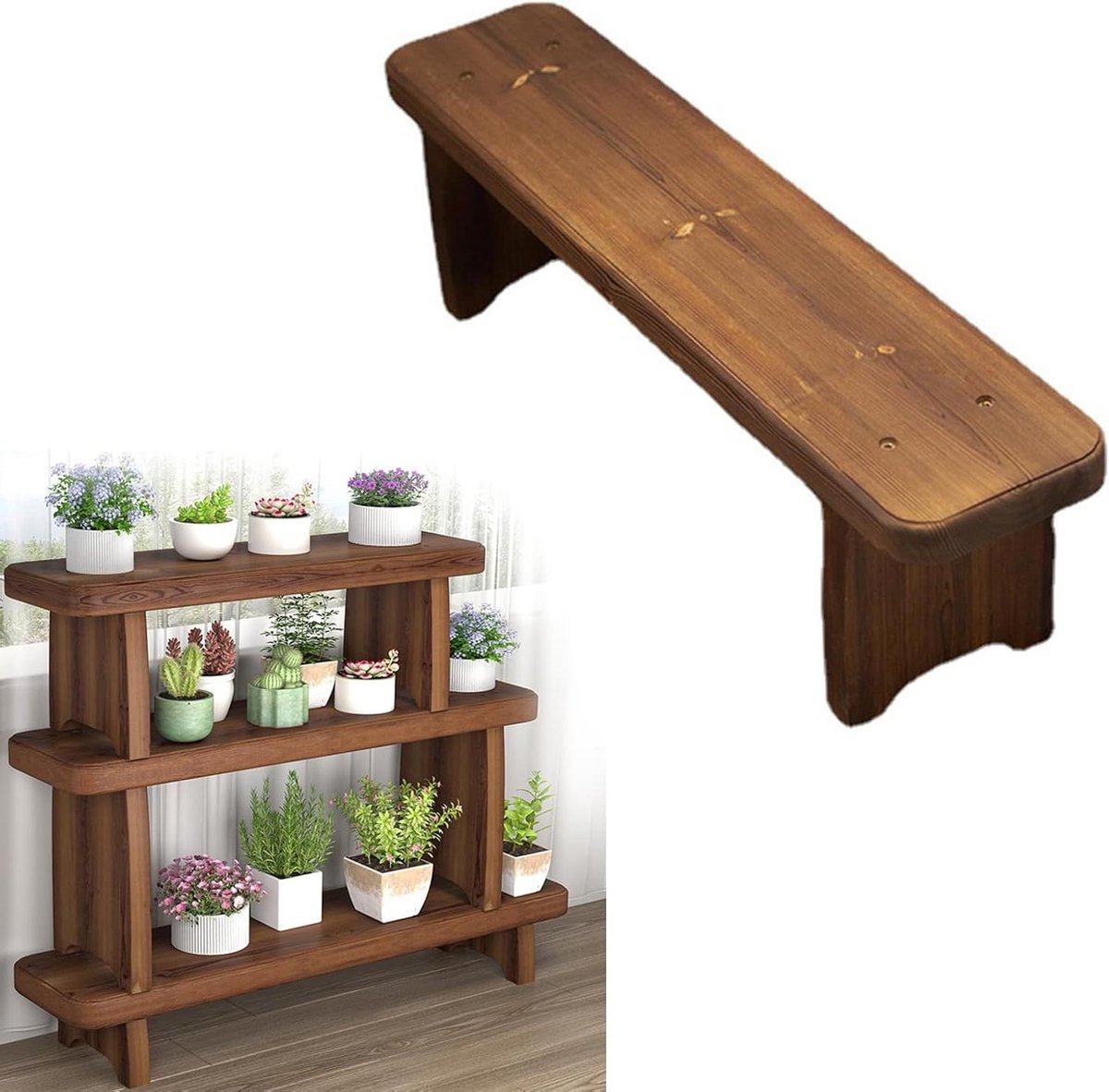 Houten Tuinbank - Buitenbank Hout - Ontspannen Buiten - Carbonisatie Proces - Tot 150 cm - Natuurlijk Hout