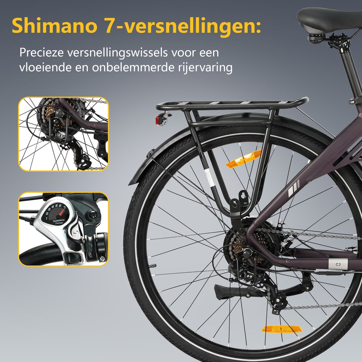 TTGO C3 Elektrische Stadsfiets - 120km, 36V 18AH thumbnail 6
