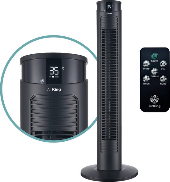 AirKing Torenventilator 94cm – Kolomventilator met Afstandsbediening, Timer, 3 Snelheden, Oscillatie, LED Scherm, Zwart